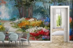 Carta da Parati Dipinti e Acquerelli Foglie e Fiori Foreste e Alberi