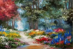 Wallpaper Design and Styles Flora and Fauna Paintings and Watercolors Leaves and Flowers Forests and Trees
