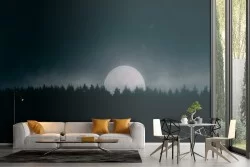 Carta da Parati alberi con luna paesaggio notte