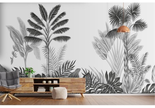 Tropical forest plants wallpaper black and white