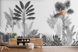 Carta da Parati piante foresta tropicale bianco e nero