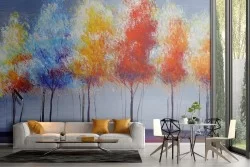 Wallpaper painted art abstract landscape trees