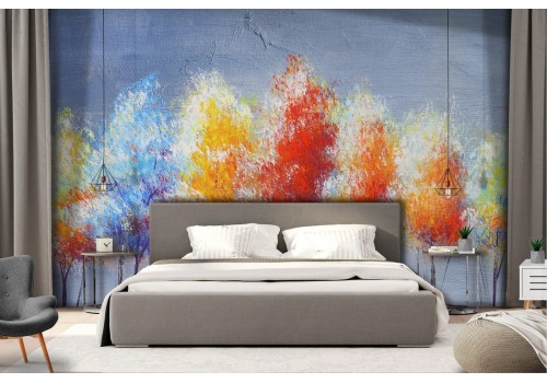Wallpaper painted art abstract landscape trees 2