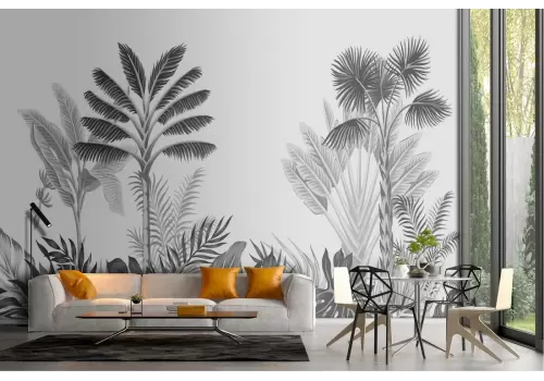 Carta da Parati piante foresta tropicale bianco e nero 2