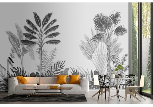Tropical forest plants wallpaper black and white 2