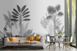 Tropical forest plants wallpaper black and white