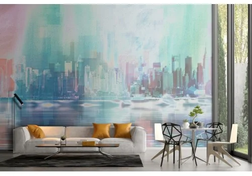 Modern city wallpaper painted skyscrapers