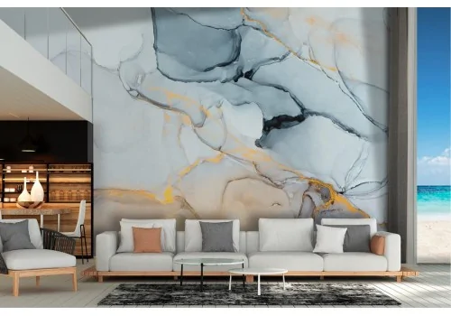 Carta da Parati superficie marmo azzurro arancione