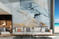 Carta da Parati superficie marmo azzurro arancione