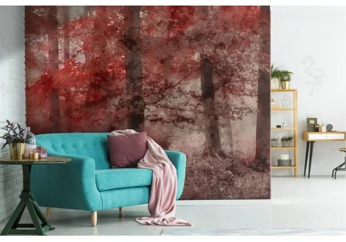 Wallpaper forest red trees autumn landscape