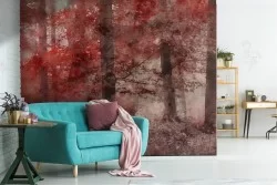 Wallpaper forest red trees autumn landscape