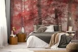 Wallpaper forest red trees autumn landscape