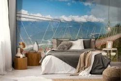 Wallpaper bridge on the mountains landscape nature