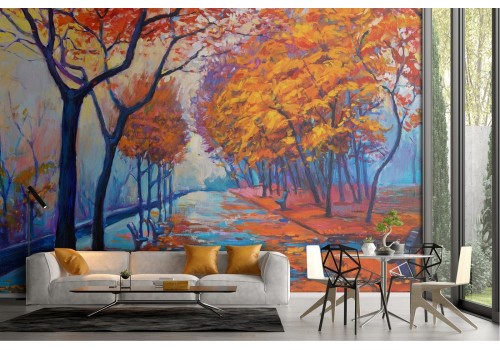 Wallpaper tree-lined avenue autumn landscape