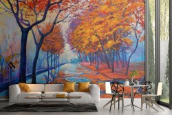 Wallpaper tree-lined avenue autumn landscape