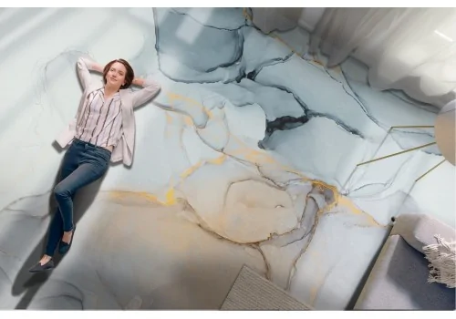 Carta da Parati superficie marmo azzurro arancione 2