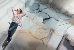 Carta da Parati superficie marmo azzurro arancione