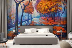 Wallpaper tree-lined avenue autumn landscape