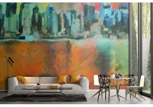 Wallpaper city painted abstract modern art