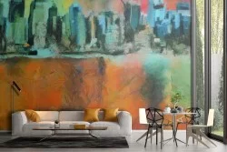 Abstract city painted modern art wallpaper