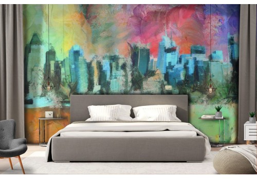 Abstract city painted modern art wallpaper 2