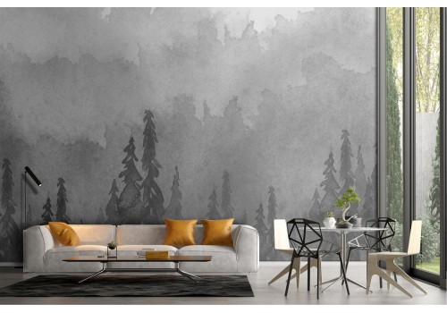 Watercolor forest nature woods grey wallpaper