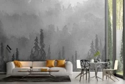 Watercolor forest nature woods grey wallpaper