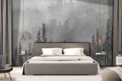 Watercolor forest nature woods grey wallpaper