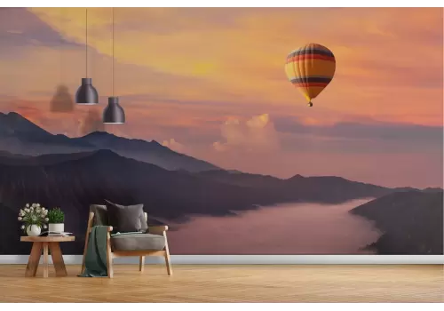 Wallpaper landscape hot air balloon in the mountain 2