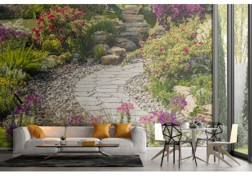 Garden wallpaper with natural flowers landscape