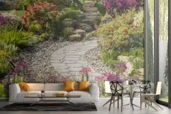 Garden wallpaper with natural flowers landscape