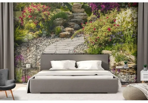 Carta da Parati giardino con fiori natura paesaggio 2