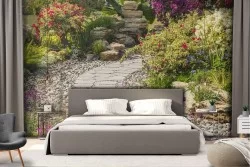 Carta da Parati giardino con fiori natura paesaggio