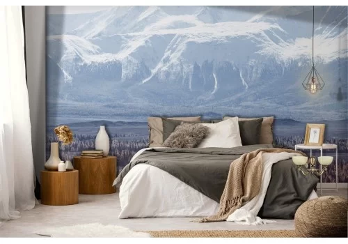 Carta da Parati foresta tra montagne innevate natura 2