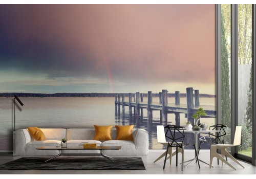 Wallpaper pier on the lake nature landscape