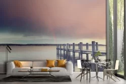 Wallpaper pier on the lake nature landscape