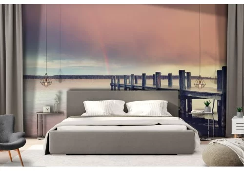 Carta da Parati molo sul lago natura paesaggio 2