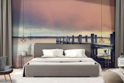 Carta da Parati molo sul lago natura paesaggio