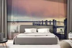 Wallpaper pier on the lake nature landscape
