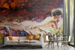 Carta da Parati donna sul letto dipinto arte