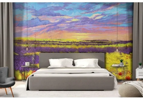Wallpaper painted landscape blooming field 2