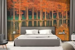 Carta da Parati paesaggio alberi autunno sul lago