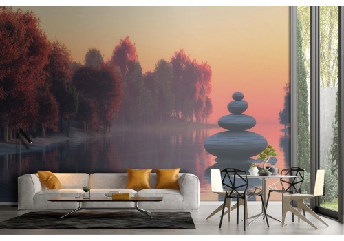 Wallpaper lake with forest zen landscape