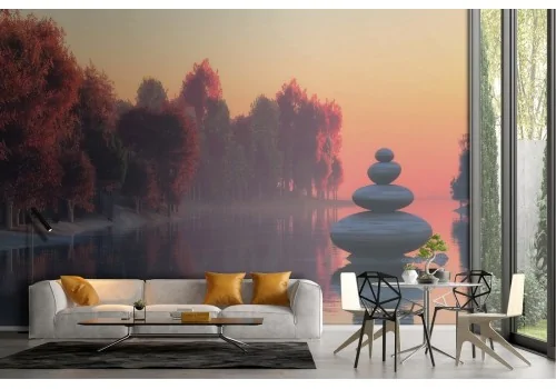 Wallpaper lake with forest zen landscape