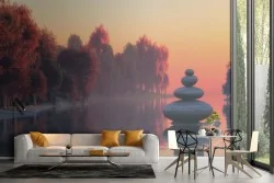 Wallpaper lake with forest zen landscape