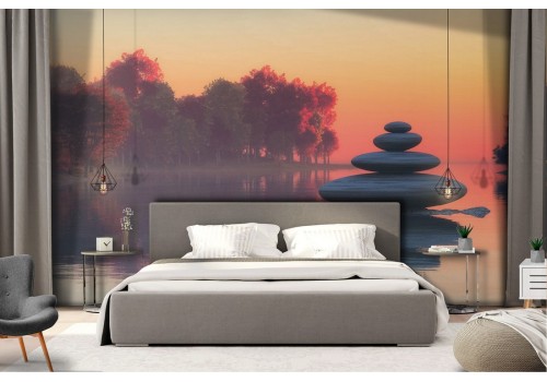 Wallpaper lake with forest zen landscape 2