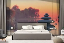 Wallpaper lake with forest zen landscape