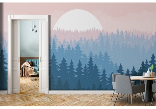 Wallpaper stylized forest landscape