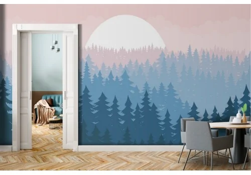 Stylized forest landscape wallpaper