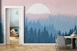 Wallpaper stylized forest landscape